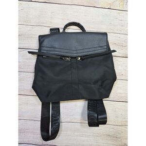 Botkier Womens Faux Leather Trim Flap Back Pack Shoulder Handbag Black